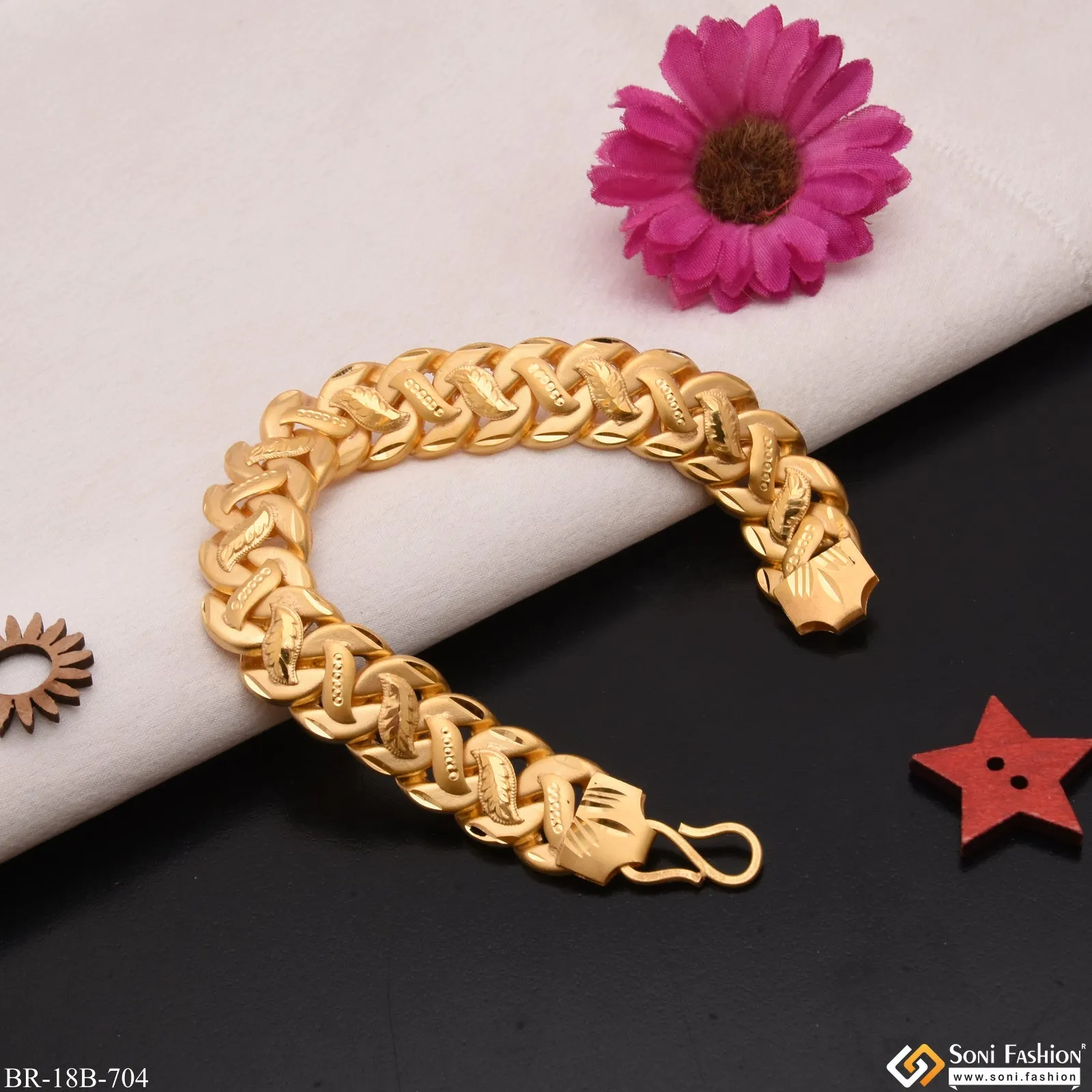 1 Gram Gold - Latest Design High-quality Gold Plated Hollow Bracelet - Style B704