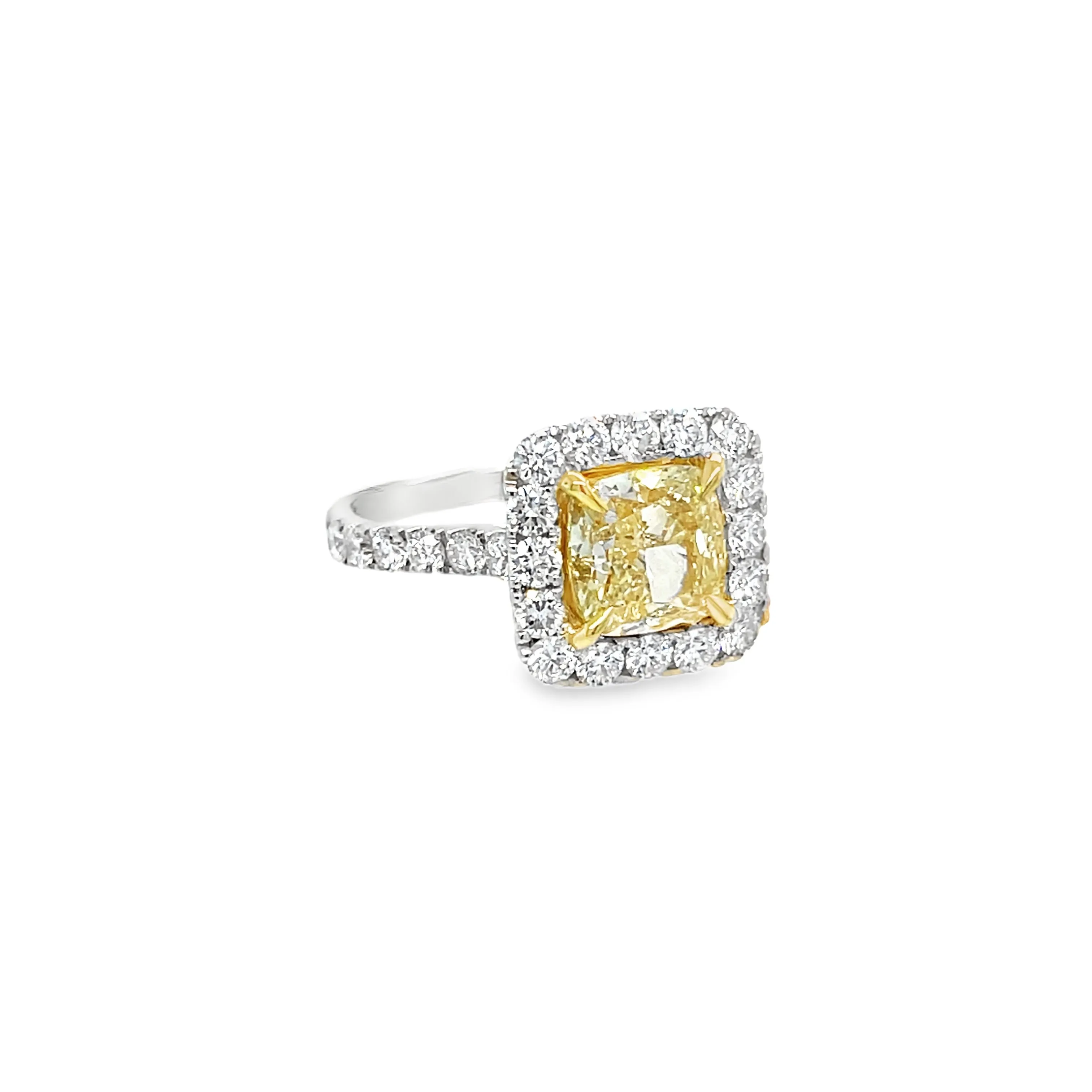 2.05CT Cushion Cut Yellow Diamond Ring