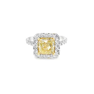 2.05CT Cushion Cut Yellow Diamond Ring