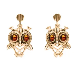 9ct Rose Gold Amber Orange Owl Stud Earrings