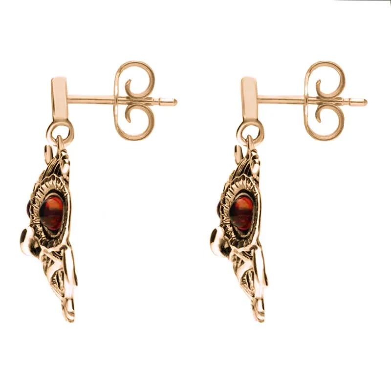 9ct Rose Gold Amber Orange Owl Stud Earrings