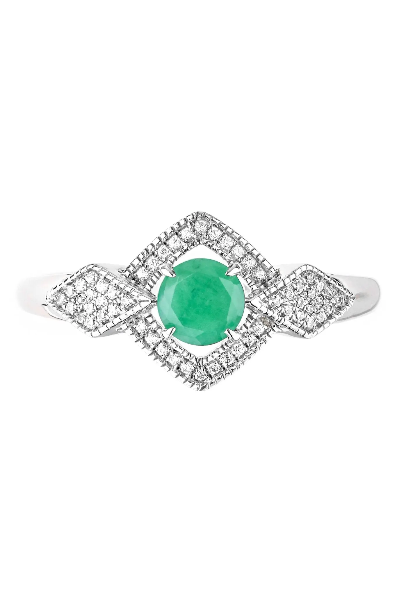 9ct White Gold Emerald and 0.12ct Diamond Bridal Ring