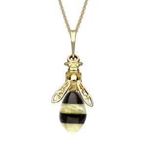 9ct Yellow Gold Whitby Jet Amber Bee Drop Necklace