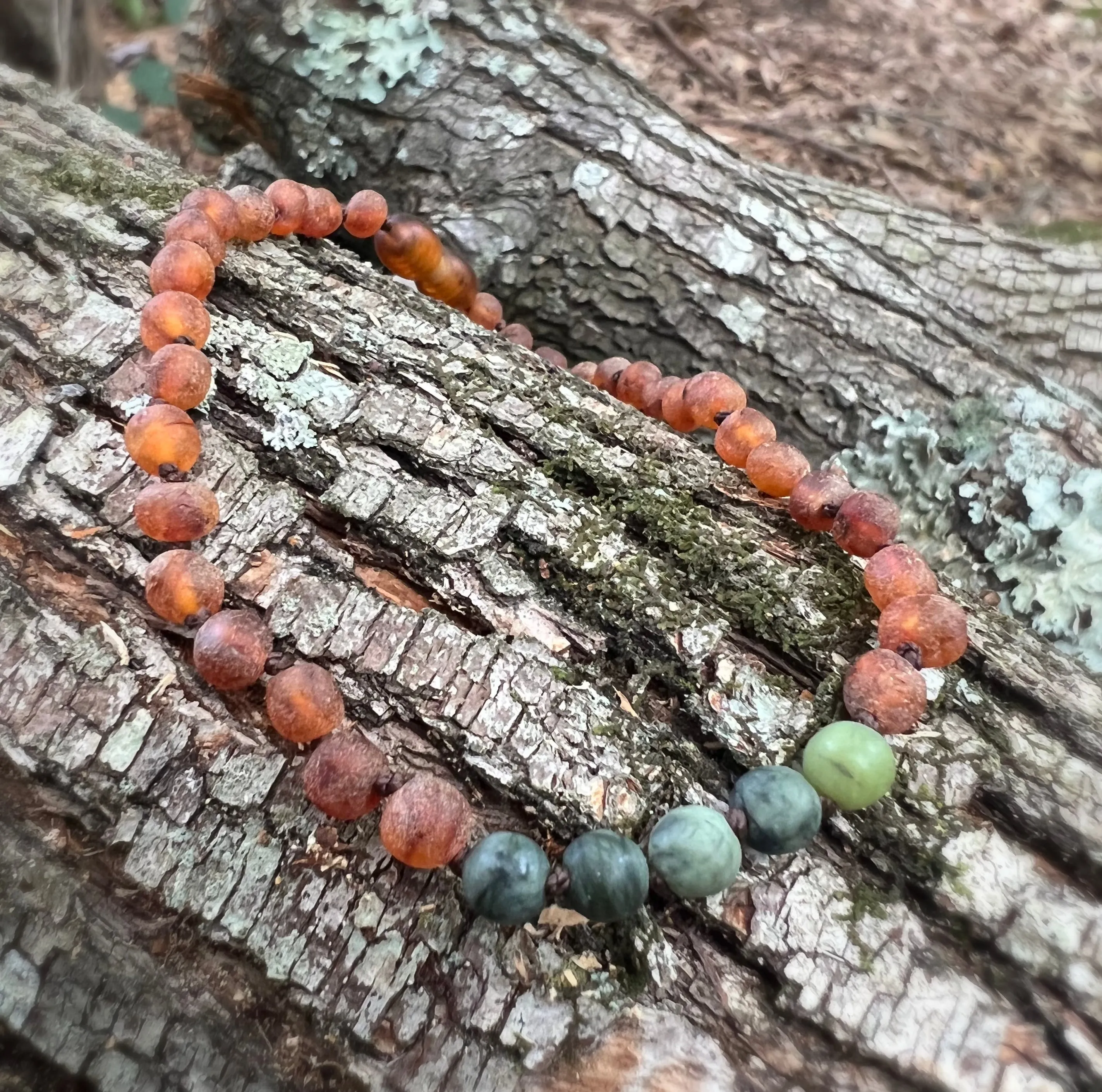 Adults | Green Jade   Raw Cognac Amber Anklet