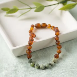 Adults | Green Jade   Raw Cognac Amber Anklet