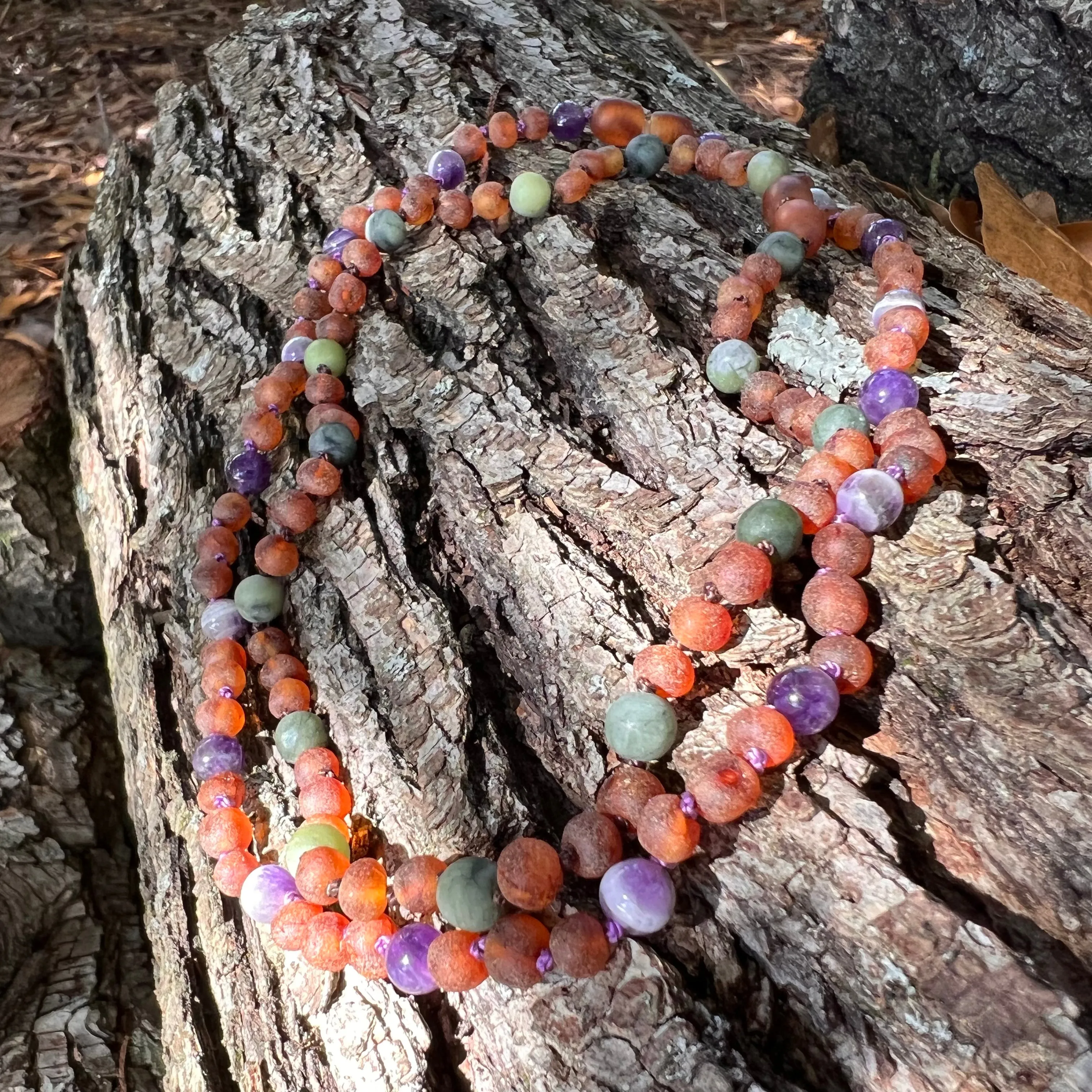 Adults | Green Jade   Raw Cognac Amber Anklet