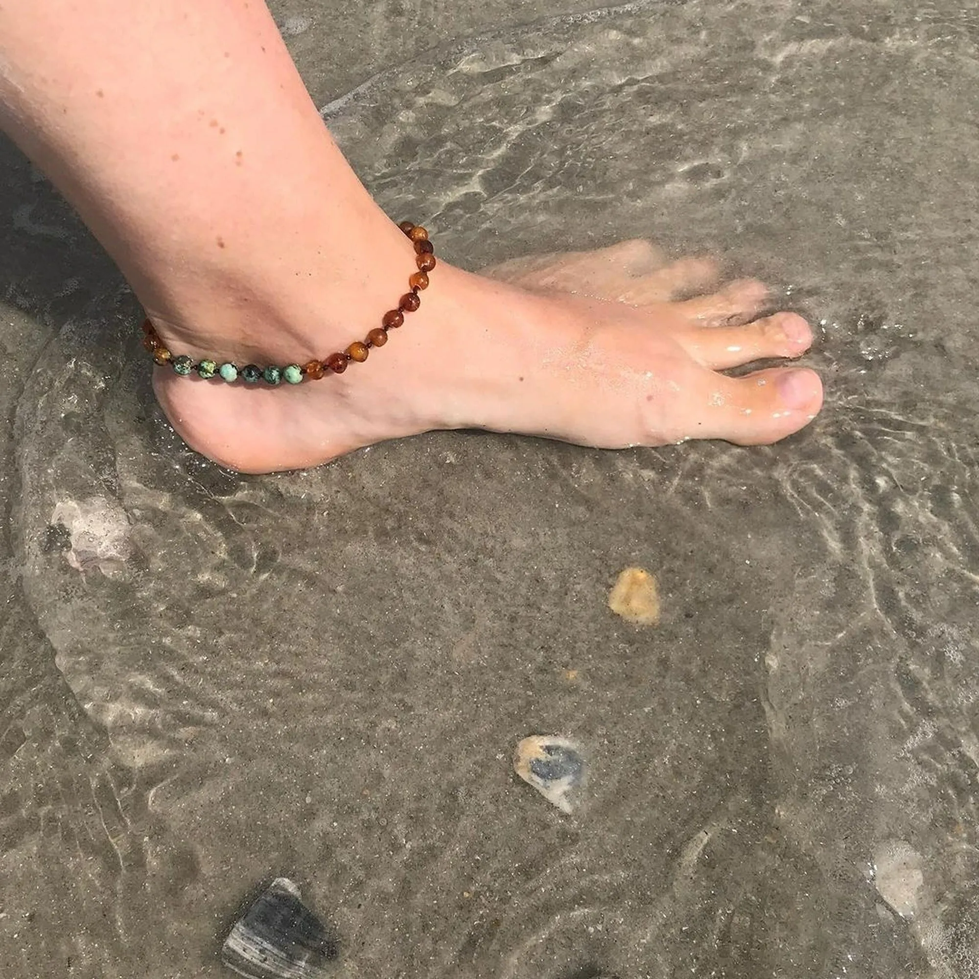 Adults | Green Jade   Raw Cognac Amber Anklet