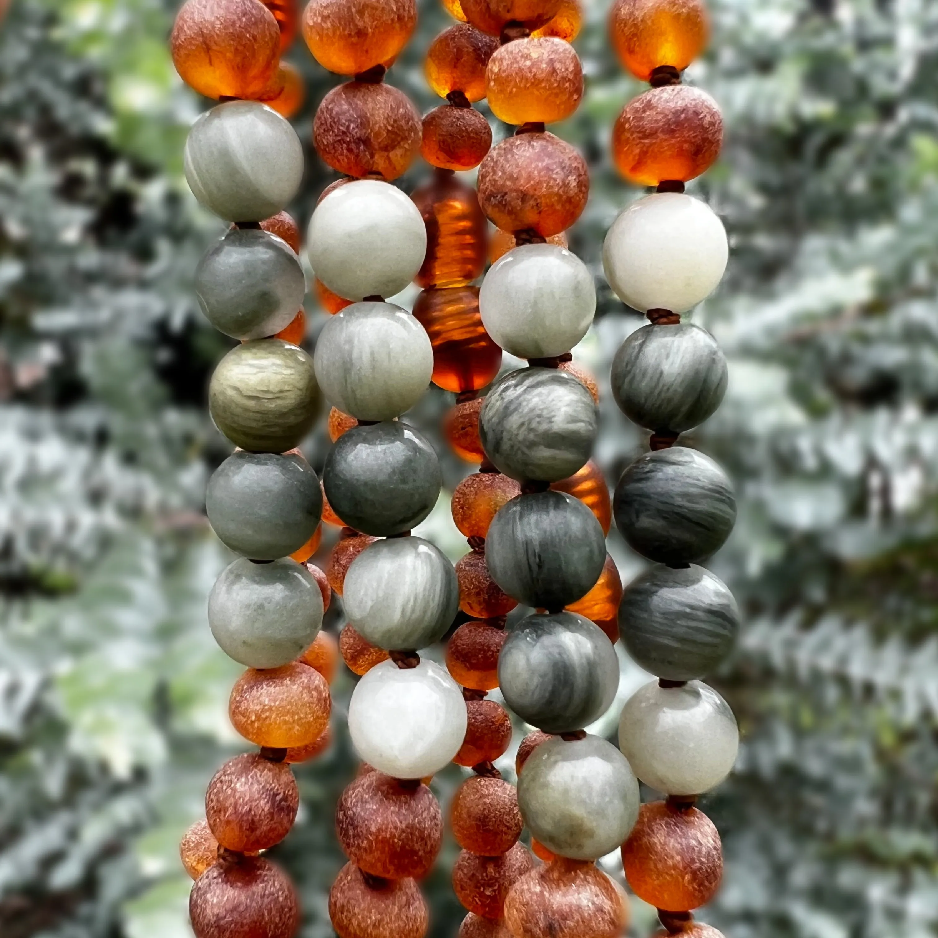 Adults | Green Jade   Raw Cognac Amber Necklace