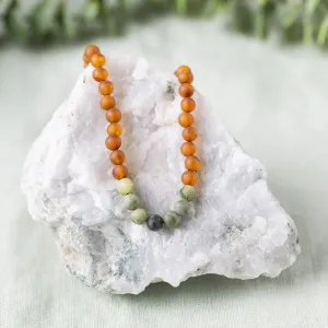 Adults | Green Jade   Raw Cognac Amber Necklace
