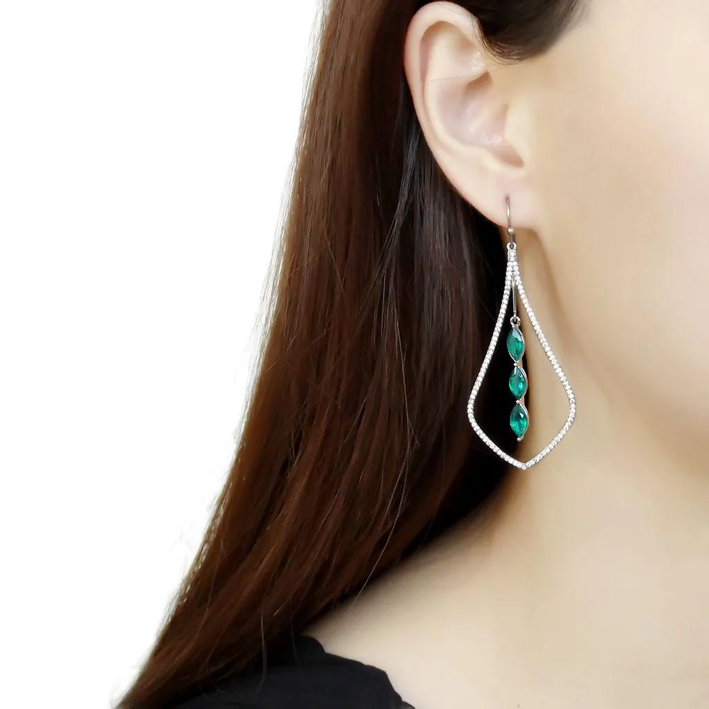 Alamode High polished (no plating) Stainless Steel Earrings with Synthetic Synthetic Glass in Blue Zircon