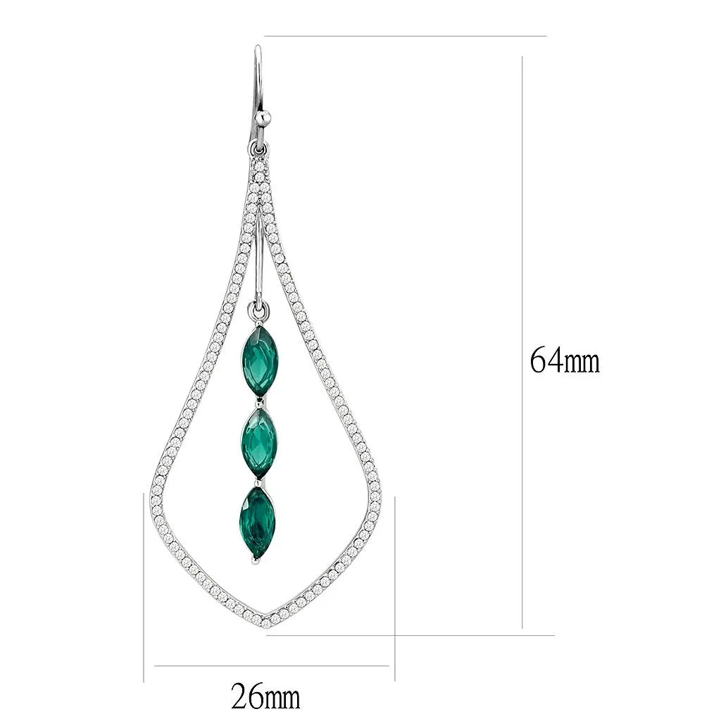Alamode High polished (no plating) Stainless Steel Earrings with Synthetic Synthetic Glass in Blue Zircon