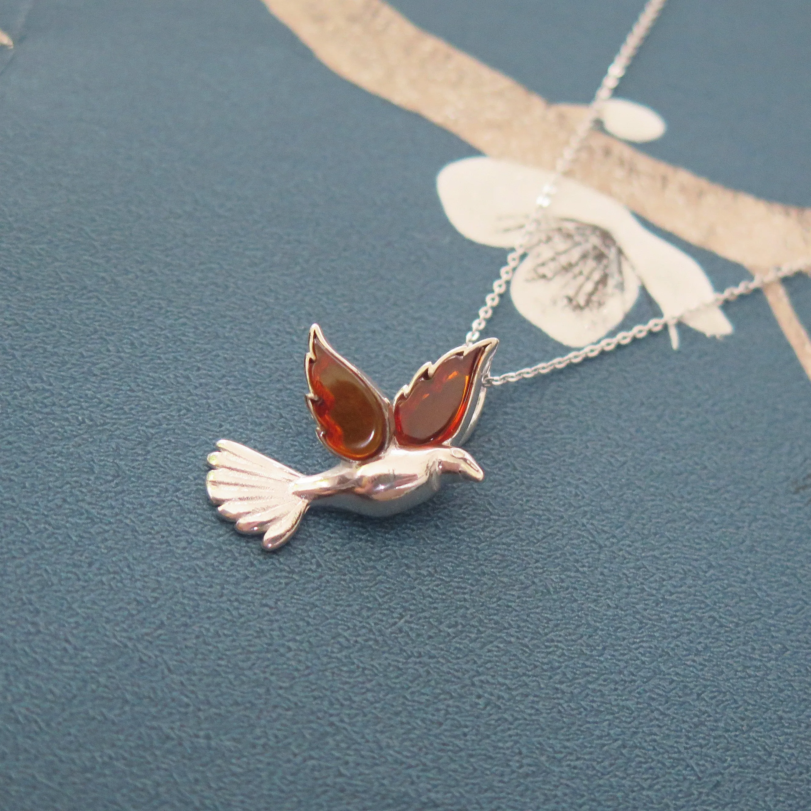 Amber Dove Sterling Silver Pendant Necklace