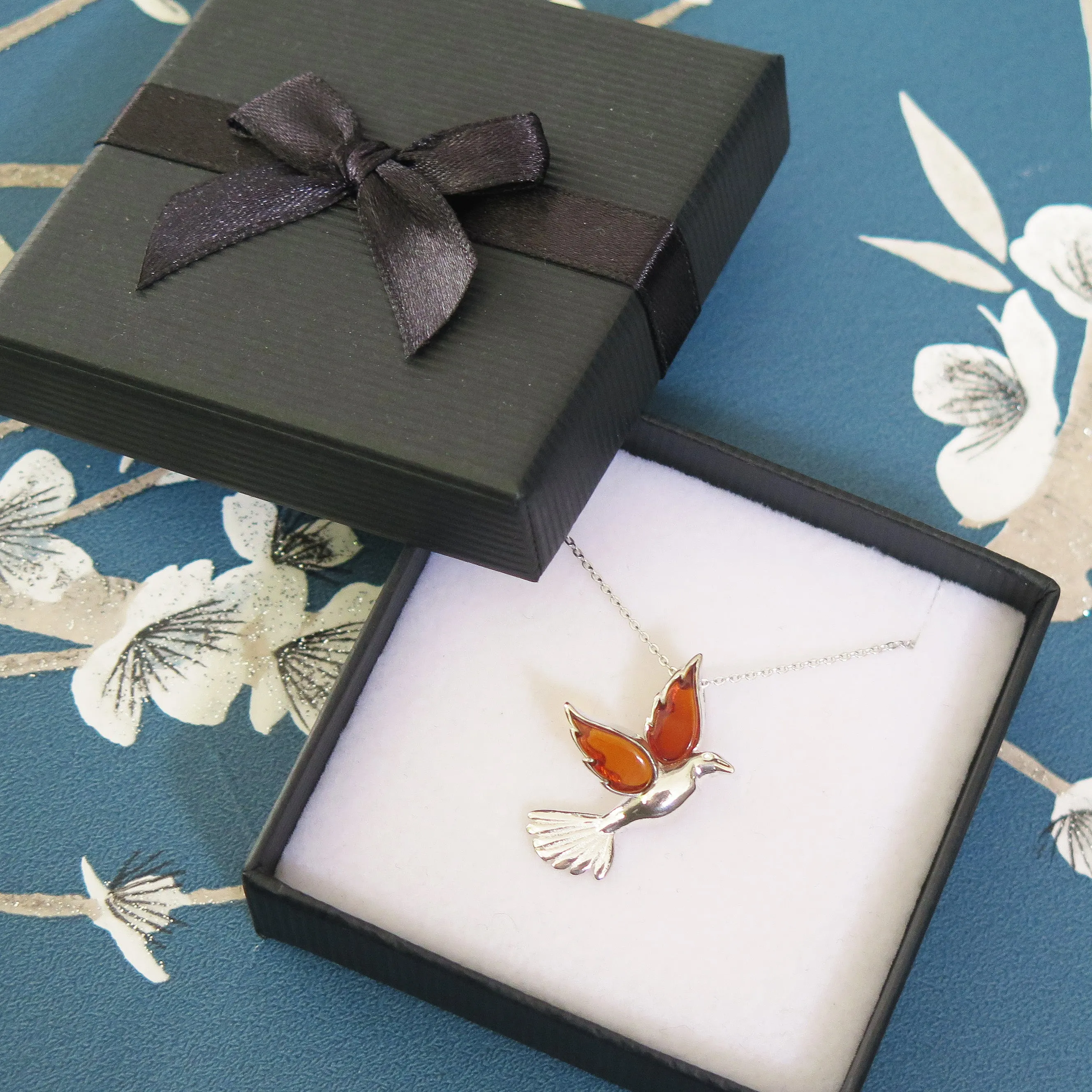 Amber Dove Sterling Silver Pendant Necklace
