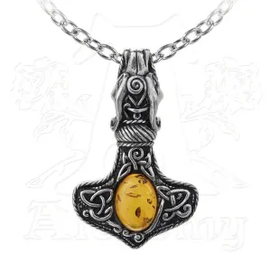 Amber Dragon Thor's Hammer Necklace, Alchemy Gothic