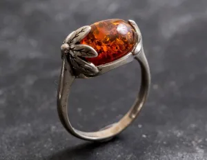 Amber Leaf Ring - Genuine Amber Ring - Vintage Amber Ring