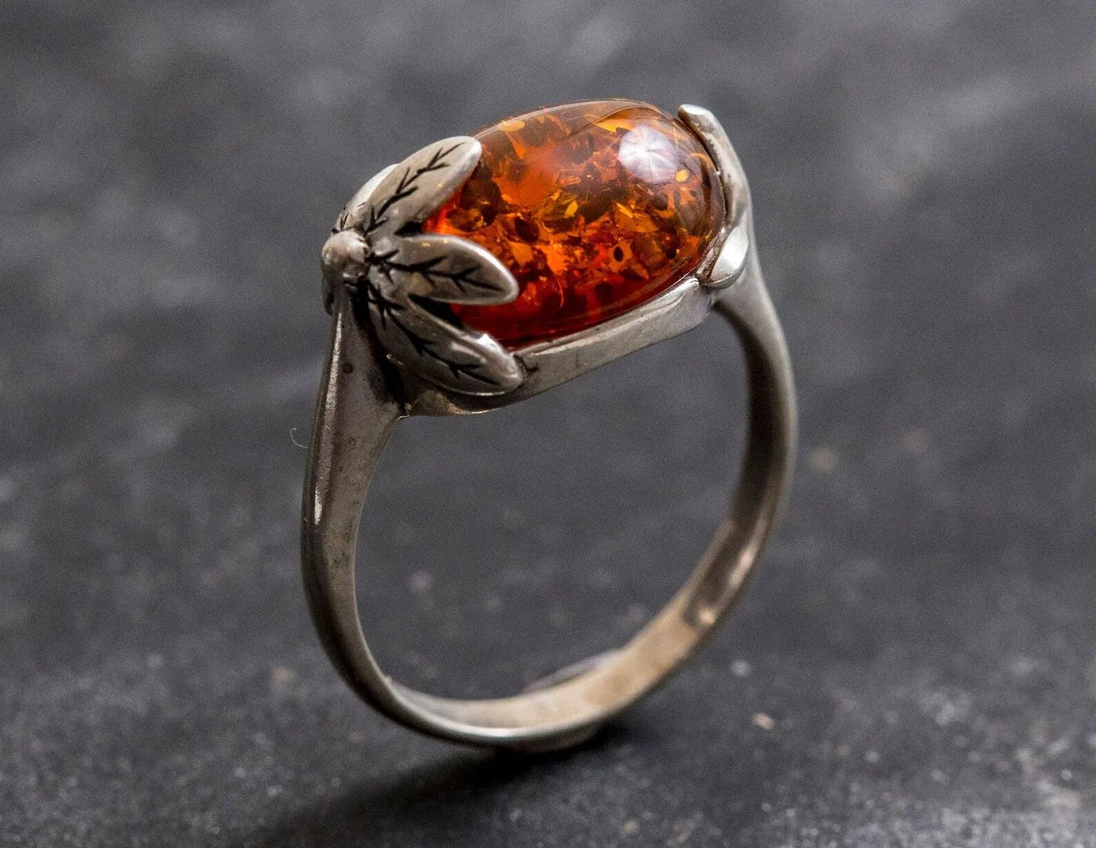 Amber Leaf Ring - Genuine Amber Ring - Vintage Amber Ring