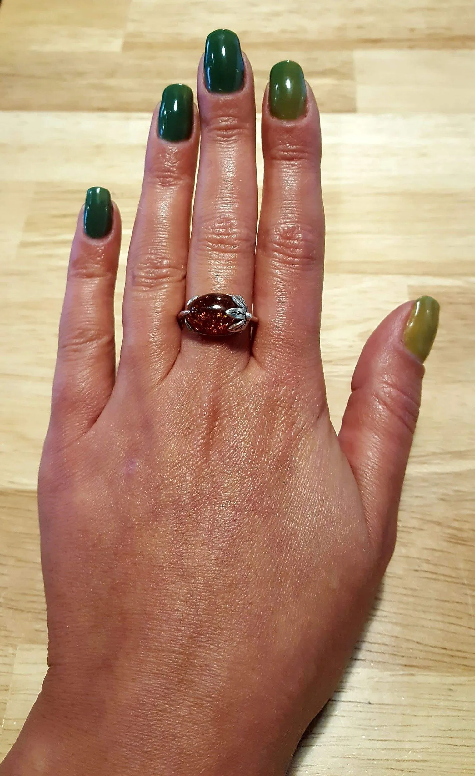 Amber Leaf Ring - Genuine Amber Ring - Vintage Amber Ring