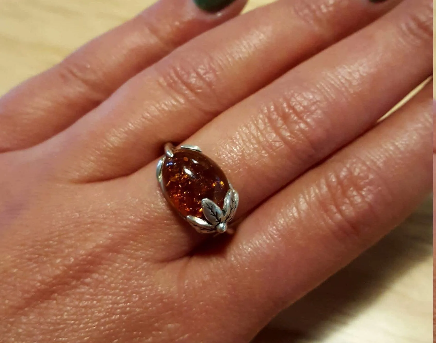 Amber Leaf Ring - Genuine Amber Ring - Vintage Amber Ring