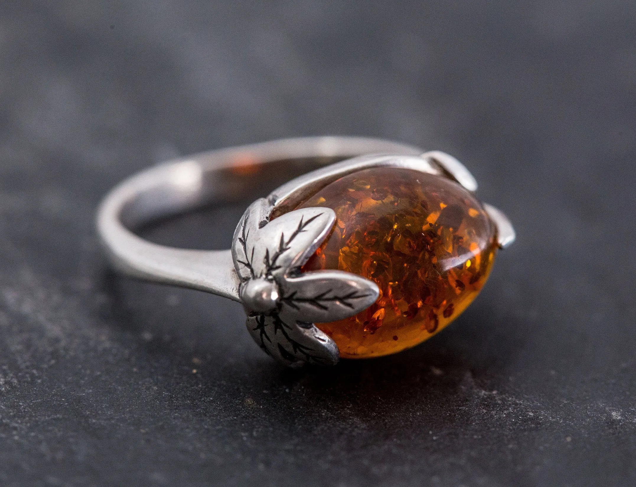 Amber Leaf Ring - Genuine Amber Ring - Vintage Amber Ring
