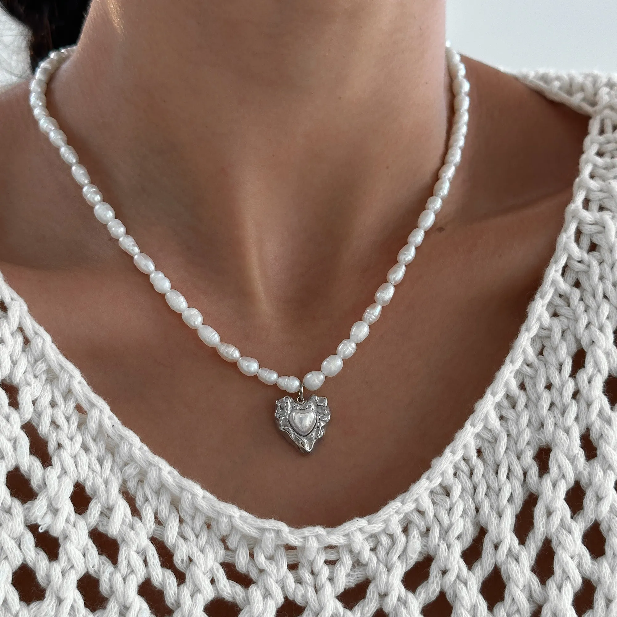 Amber Pearl Heart Necklace