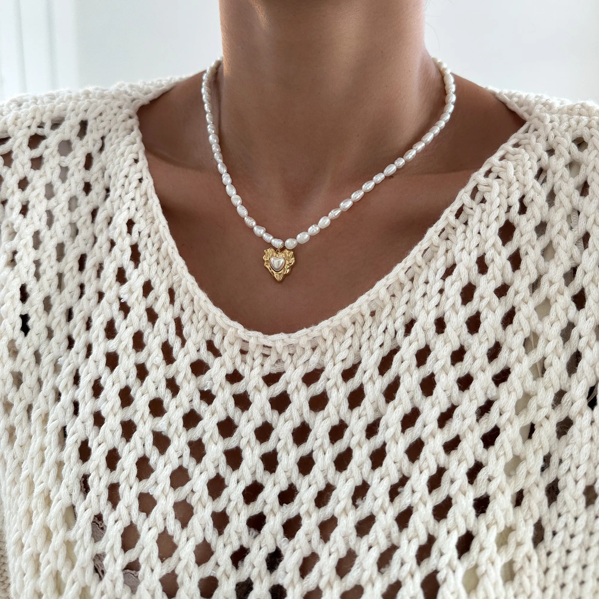 Amber Pearl Heart Necklace