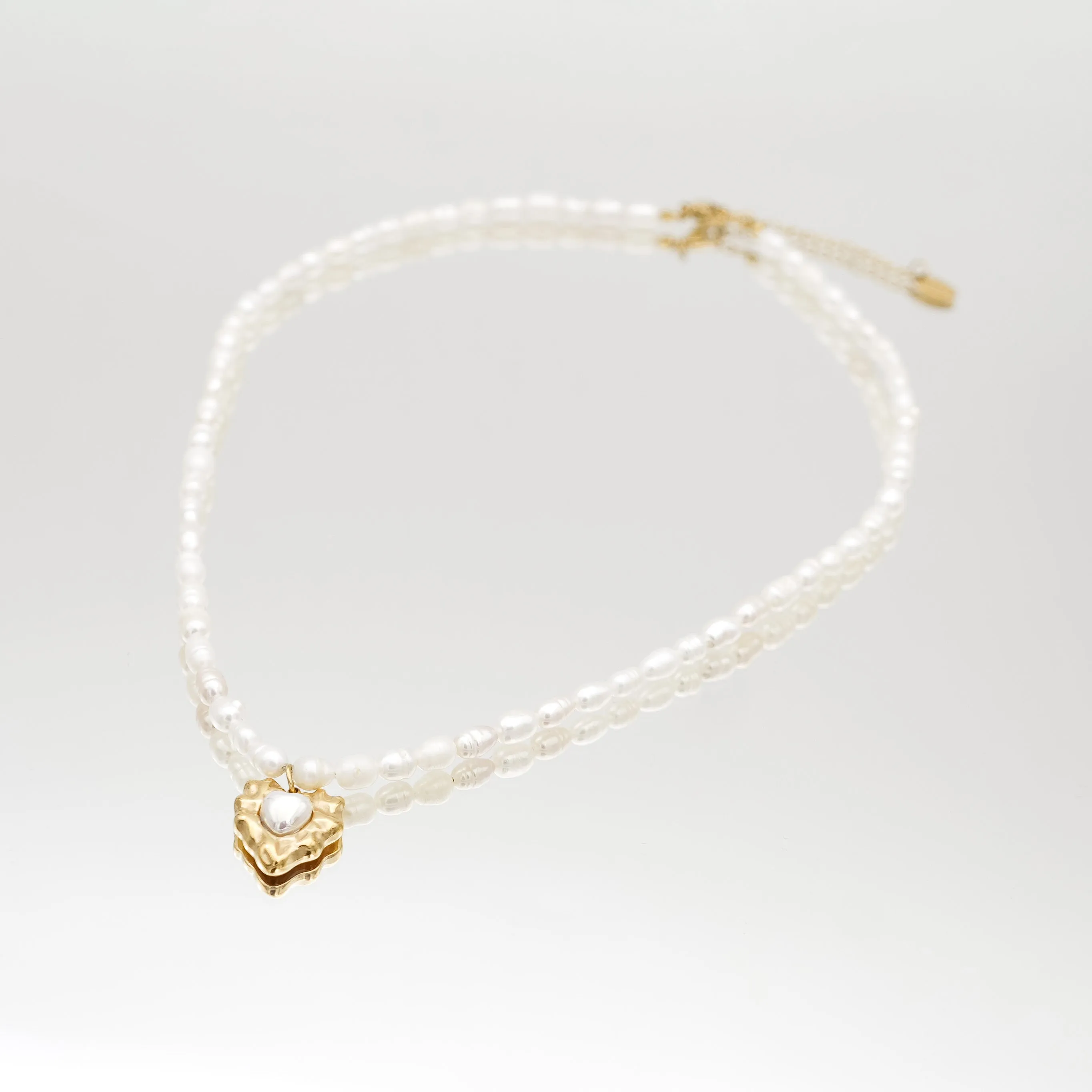 Amber Pearl Heart Necklace