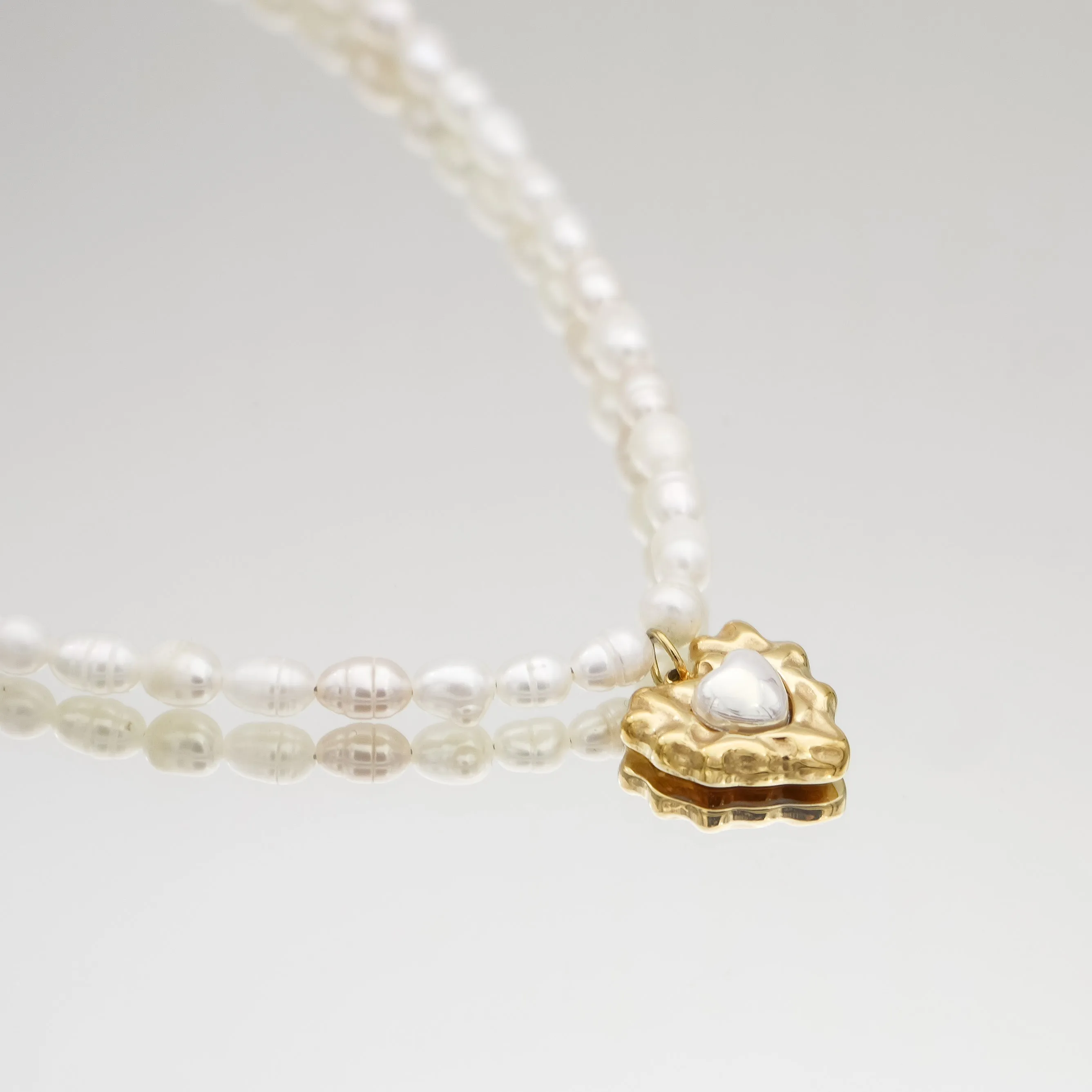 Amber Pearl Heart Necklace