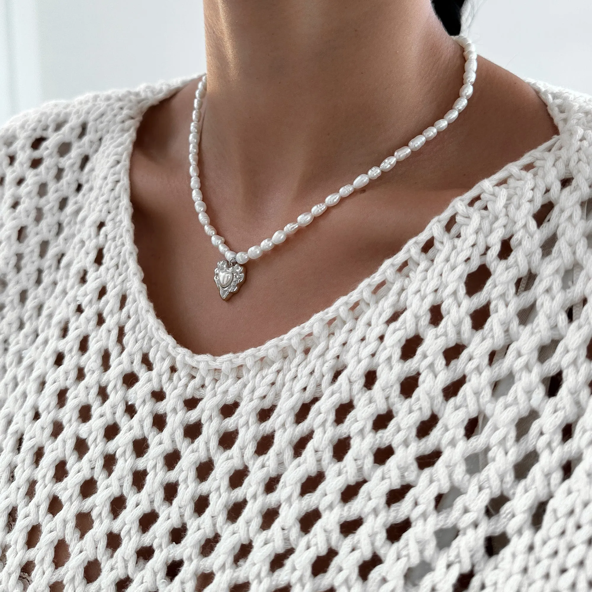 Amber Pearl Heart Necklace