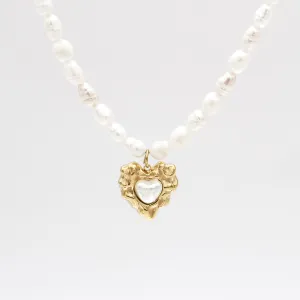 Amber Pearl Heart Necklace