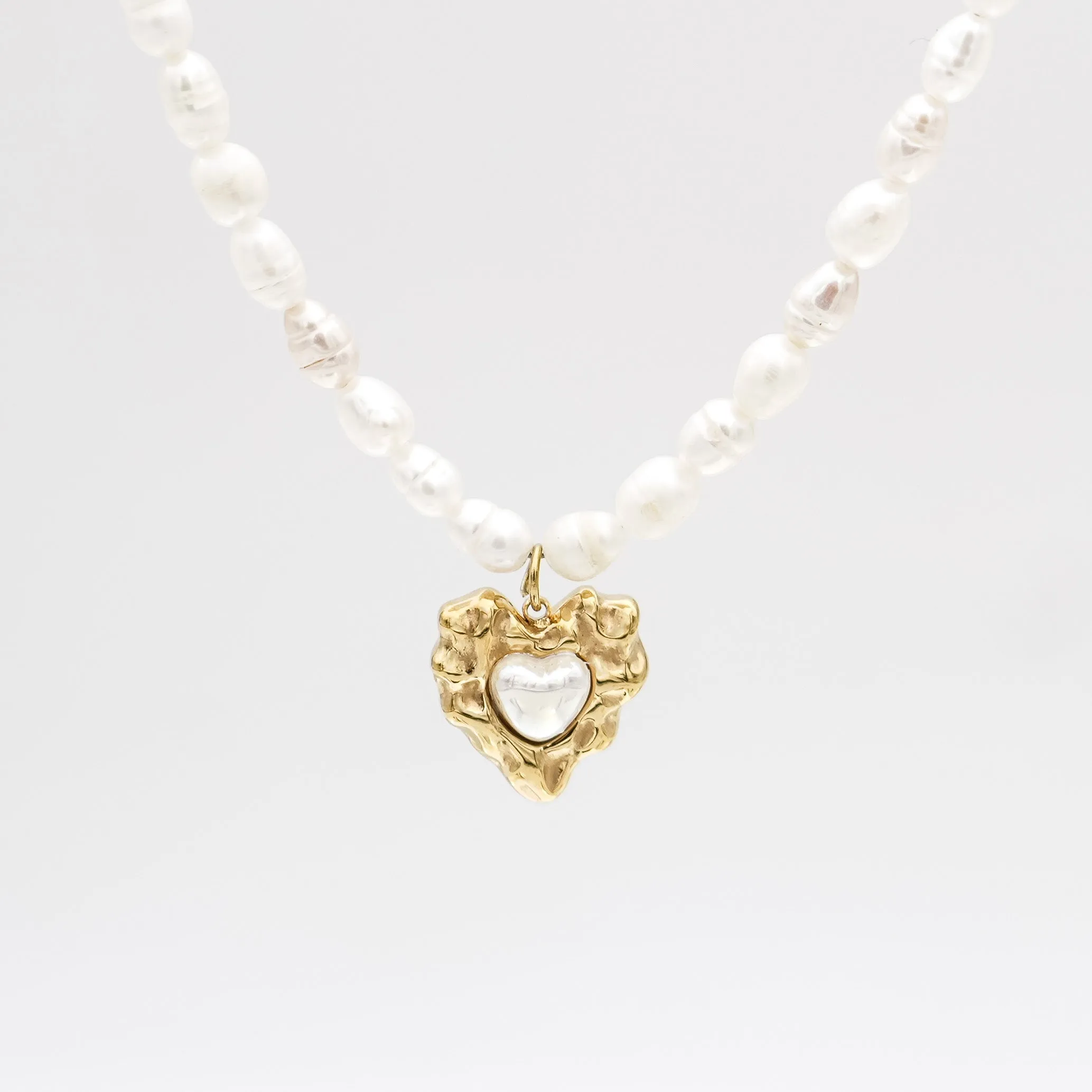 Amber Pearl Heart Necklace