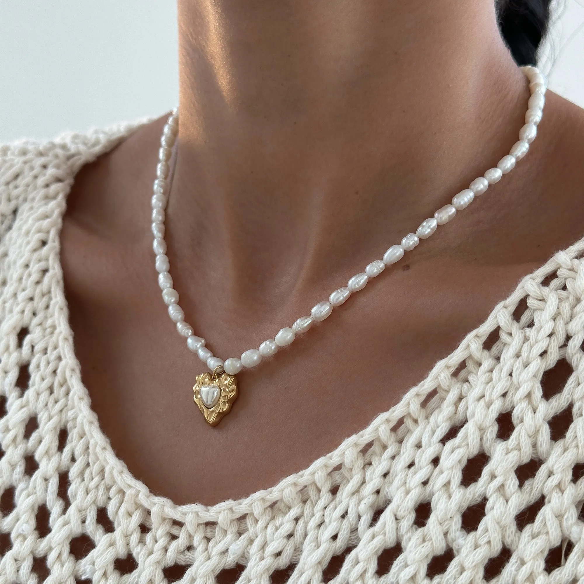 Amber Pearl Heart Necklace
