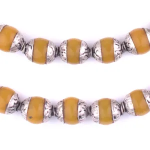 Amber Resin Nepali Silver Capped Beads