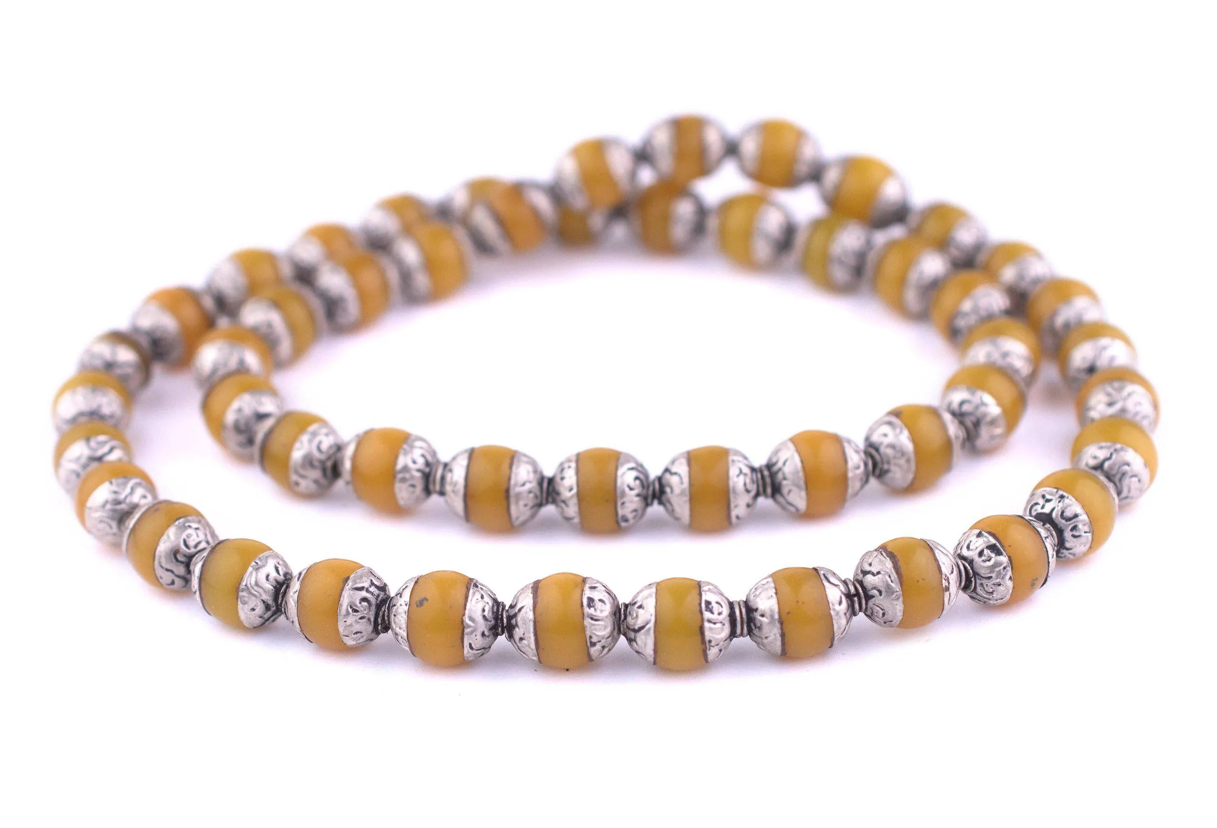 Amber Resin Nepali Silver Capped Beads