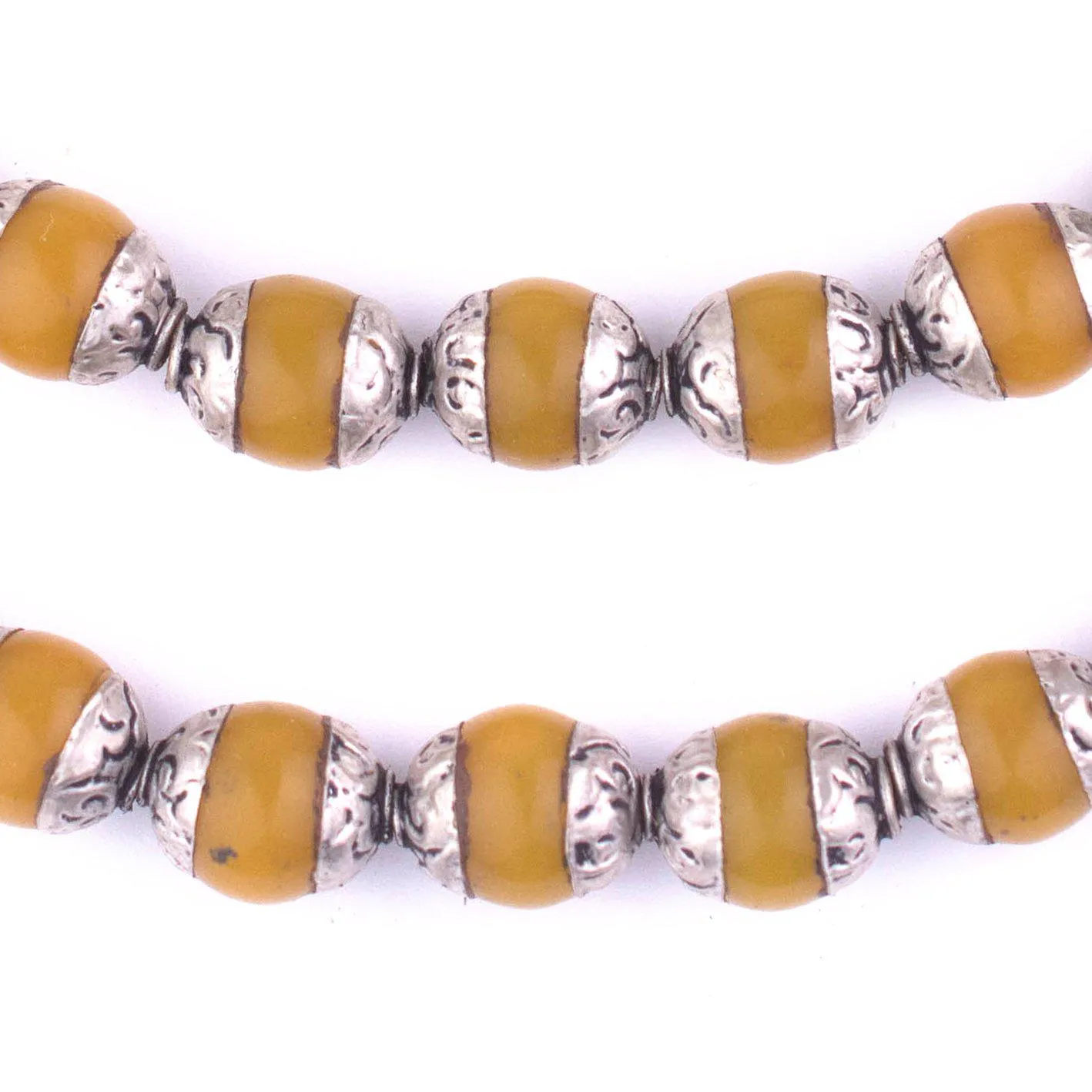 Amber Resin Nepali Silver Capped Beads