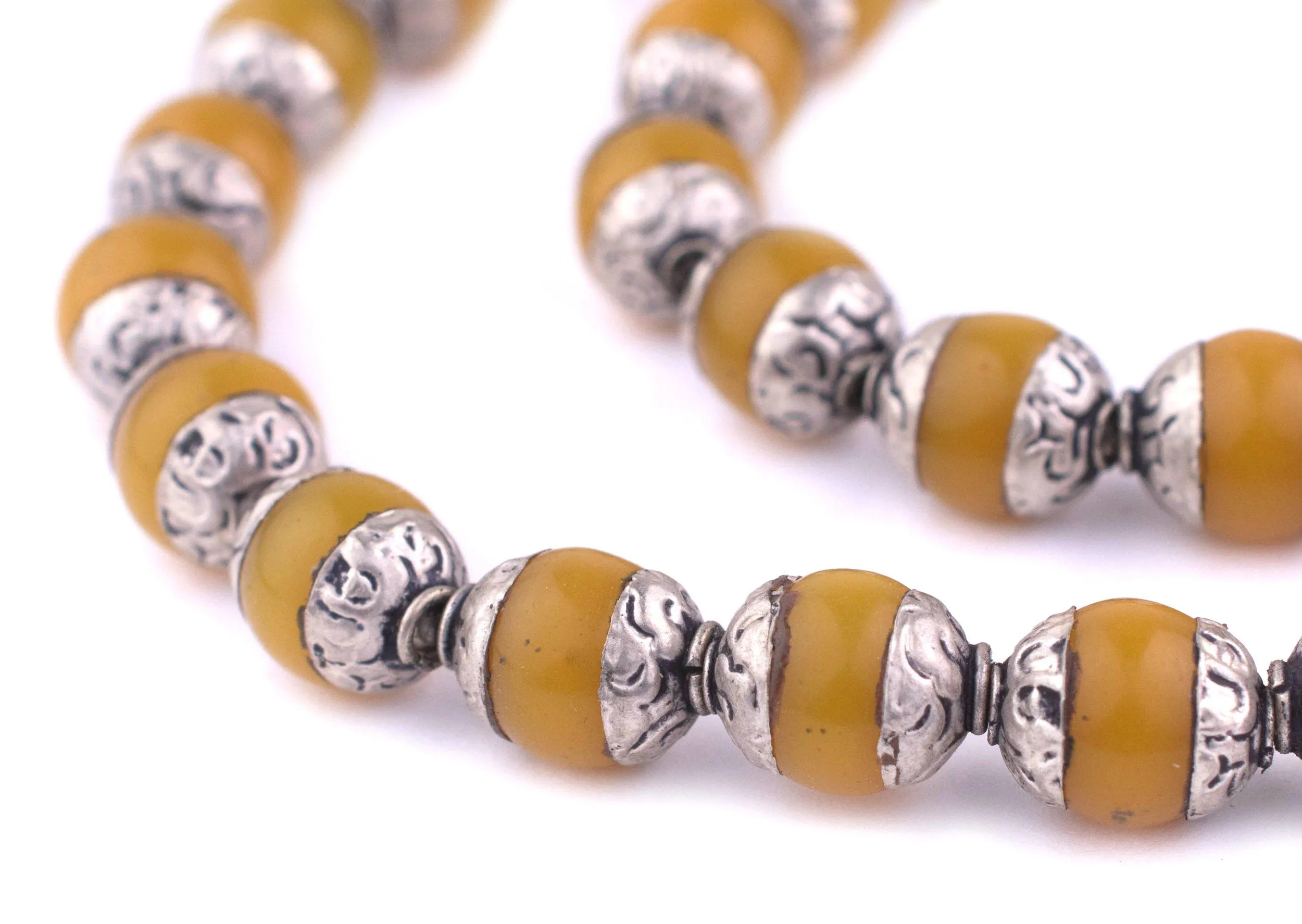 Amber Resin Nepali Silver Capped Beads