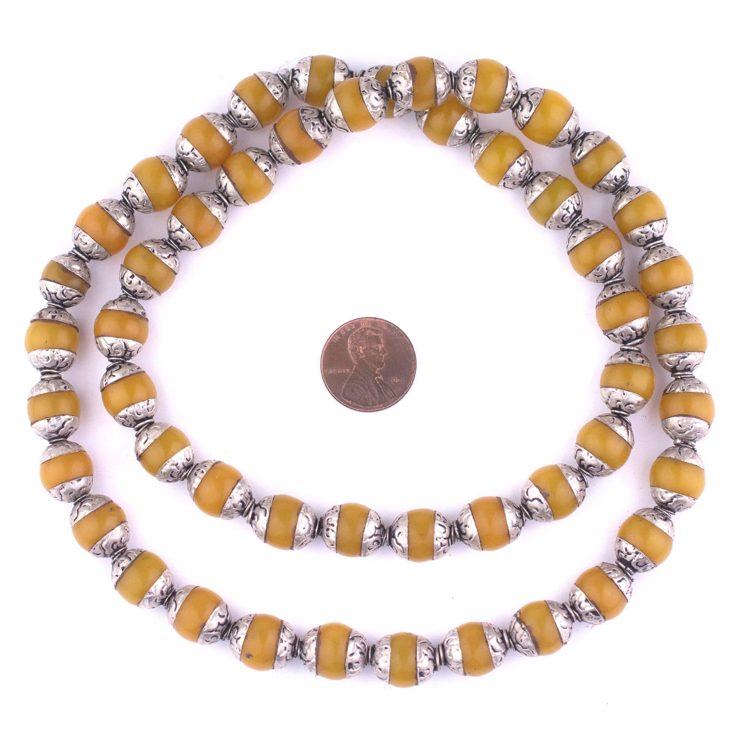 Amber Resin Nepali Silver Capped Beads