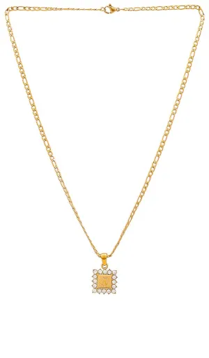 Amber Sceats Crystal Name Plate Necklace in Metallic Gold
