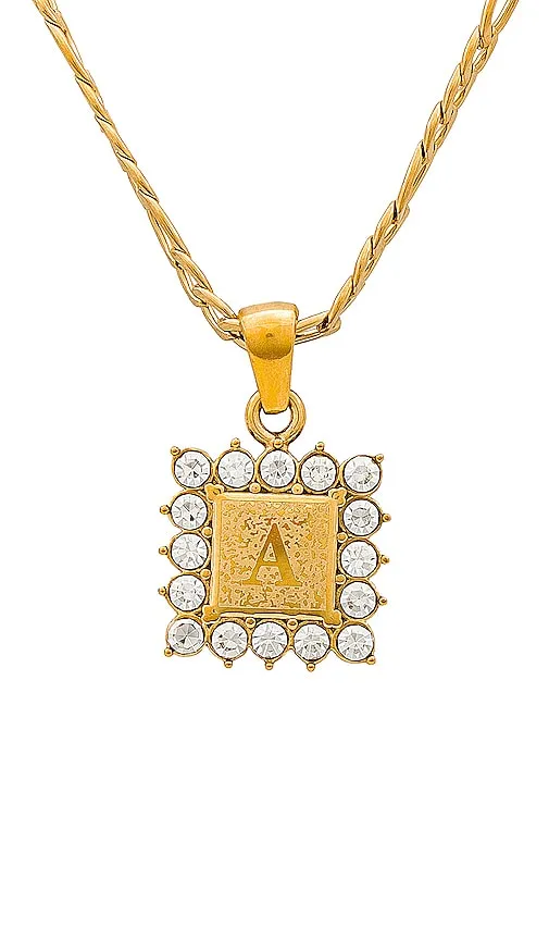 Amber Sceats Crystal Name Plate Necklace in Metallic Gold