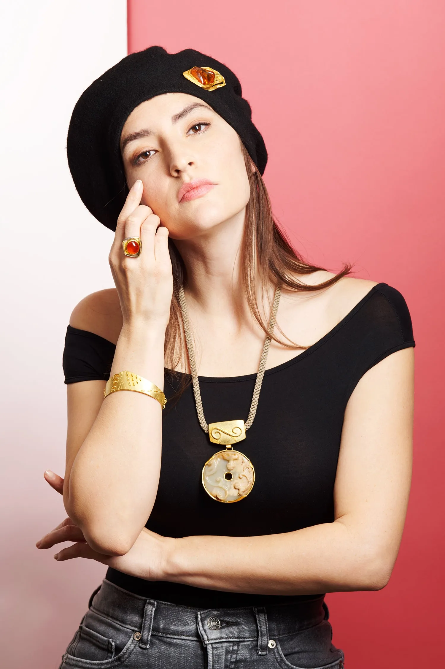 Amber with 2 Flies Brooch