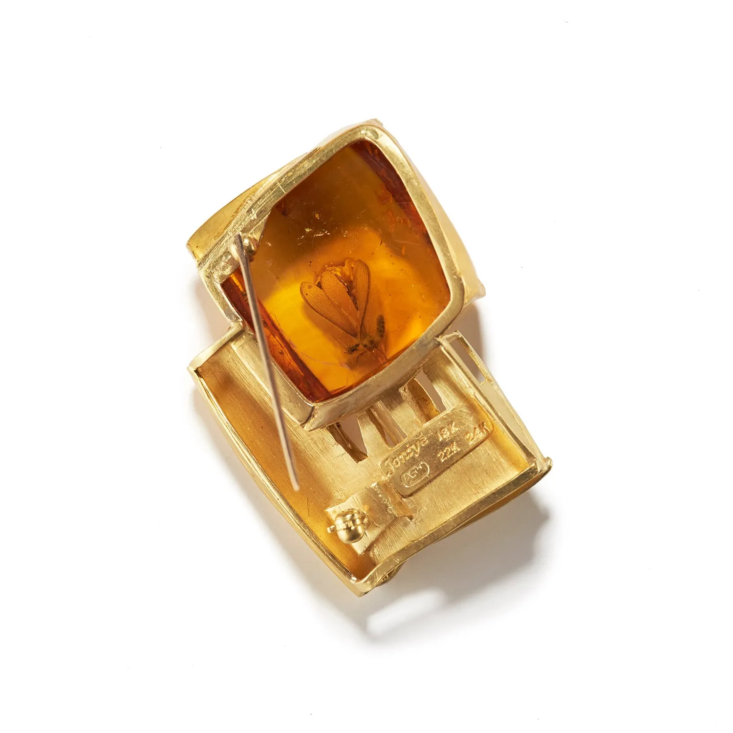 Amber with 2 Flies Brooch
