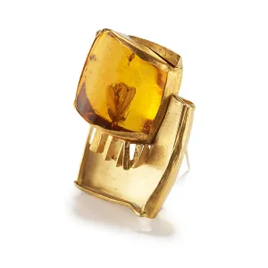 Amber with 2 Flies Brooch