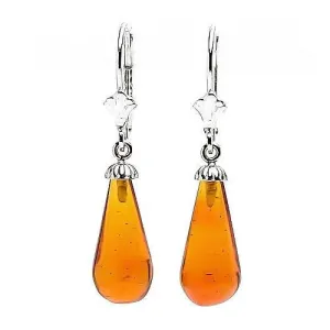 Anya: Natural 16mm Baltic Amber Teardrop Leverback Earrings 925 Silver