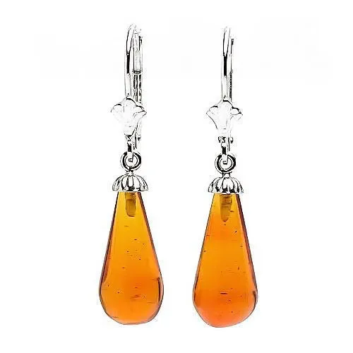 Anya: Natural 16mm Baltic Amber Teardrop Leverback Earrings 925 Silver