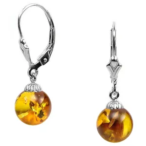 Anya: Natural Baltic Amber Ball Leverback Earrings 925 Sterling Silver