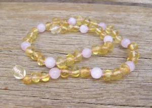 Baby Amber Necklace - Rose Quartz & Lemon