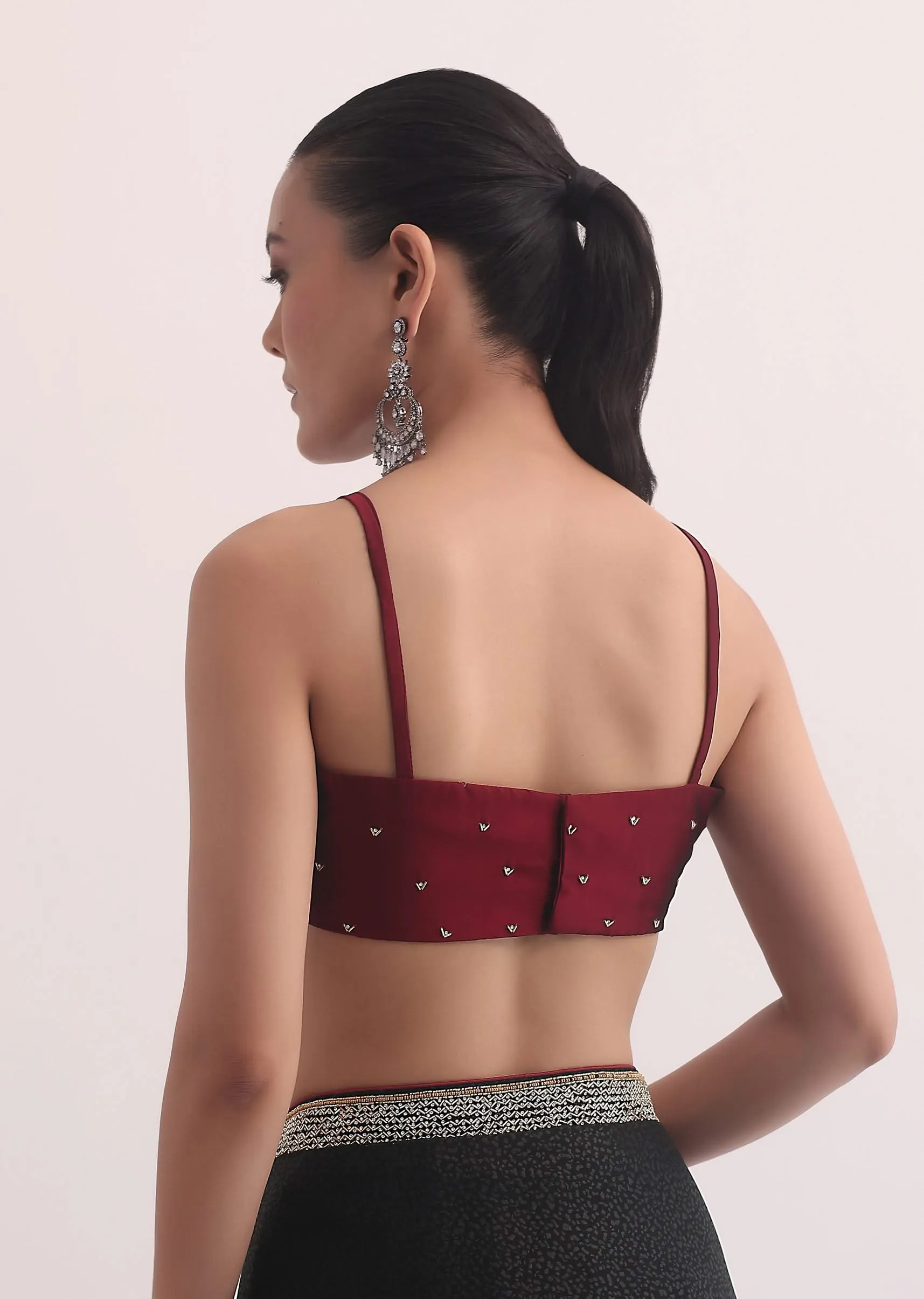 Black Jacquard Saree In Stone Embroidery With Unstitched Blouse