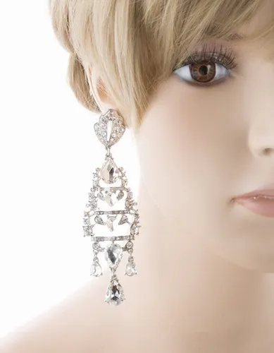 Bridal Wedding Jewelry Crystal Rhinestone Stunning Long Links Dangle Earrings