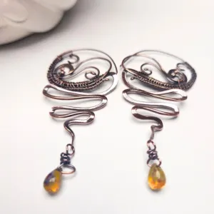 Copper Swirl Dangle Earrings – Handmade with Glass Drops in Boho Style