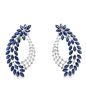 Diamond and Sapphire Leaves Hoop Earrings