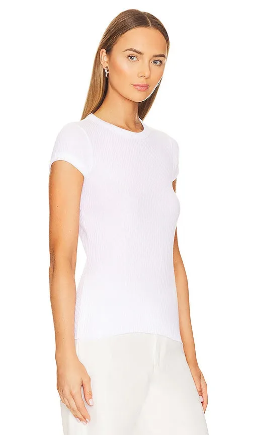 Enza Costa Pointelle Cap Sleeve Crew in White